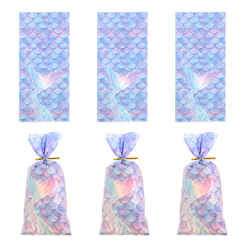 Wholesale Mermaid Scale Pattern Color Printing Flat Mouth Color Printing Candy Biscuit Packaging Bag